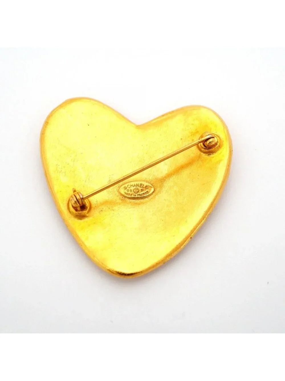 Chanel Brooch Vintage CC Logo Heart Motif Gold Plated - Picture 5 of 6